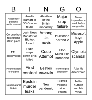 2021 Bingo Card