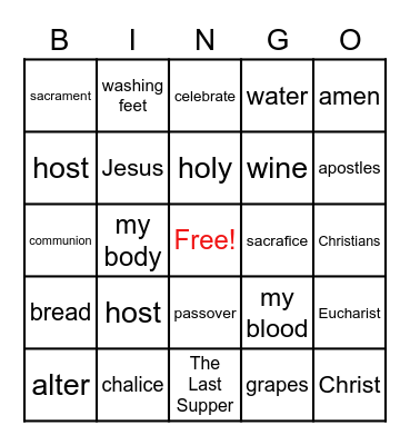 Eucharist Bingo Card