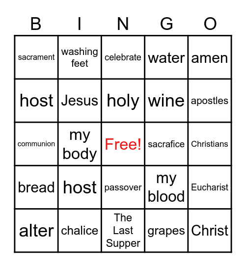 Eucharist Bingo Card