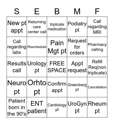 SPECIALTY BINGO!! Bingo Card