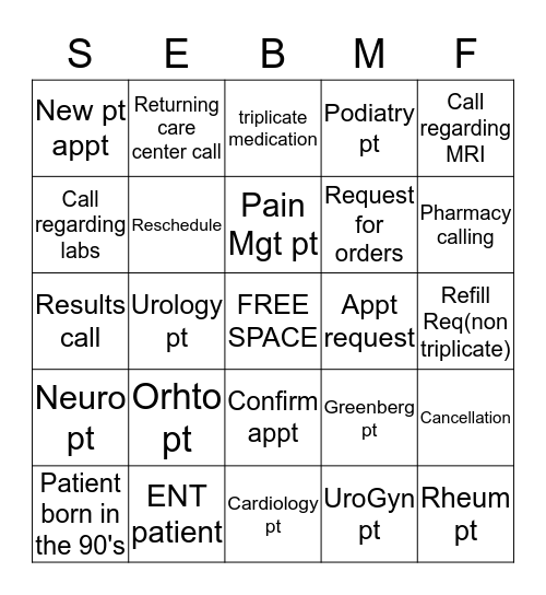 SPECIALTY BINGO!! Bingo Card