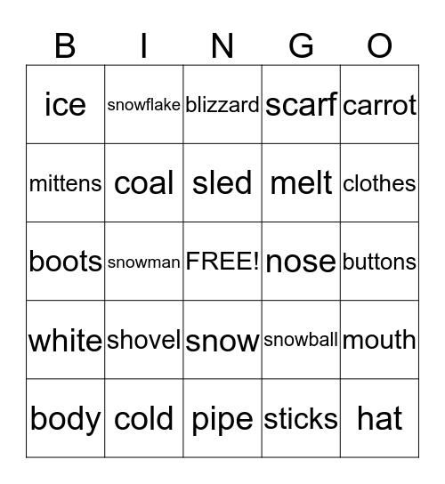 Snowman Bingo Card