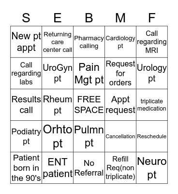 SPECIALTY BINGO!! Bingo Card
