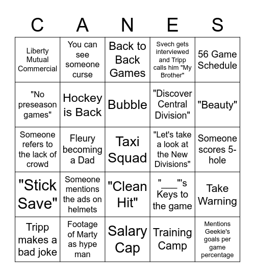 Opening Night Bingo Card