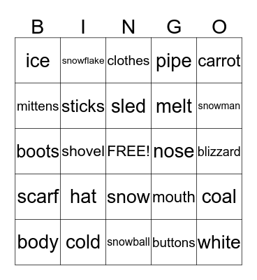 Snowman Bingo Card