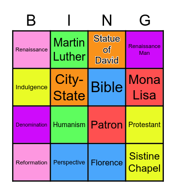 Renaissance Bingo Card