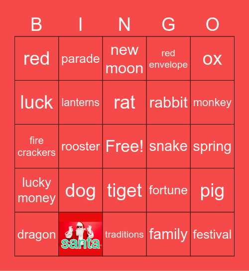 Chinese Zodiac Bingo Card