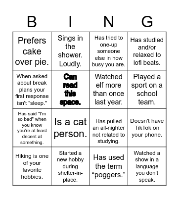 UCSD Human Bing Bingo Card