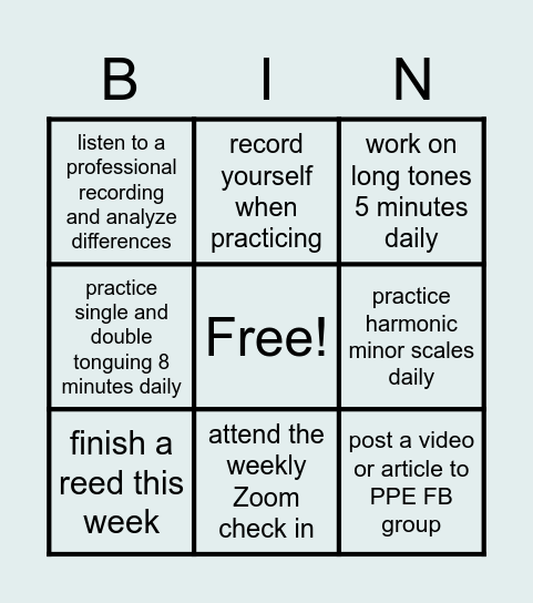 PPE Bingo Card