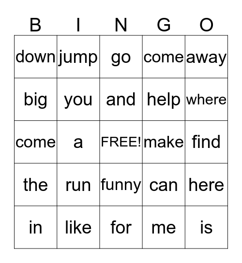 Sight words Bingo Card