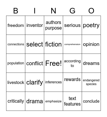 StudySync Vocabulary Bingo Card