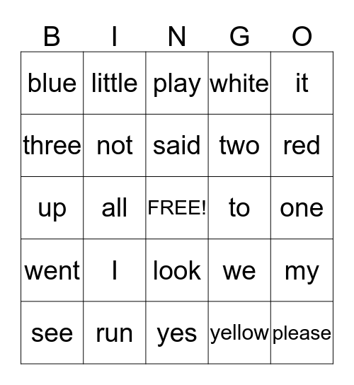 Sight words Bingo Card