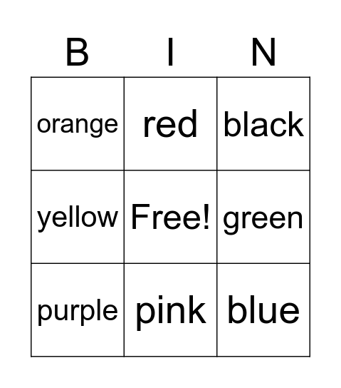 color bingo Card