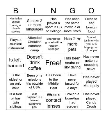 Ice Breaker Bingo Card