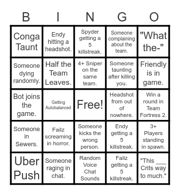 Team Fortress 2 Fun Bingo Card