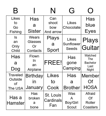 All About Me Bingo Card