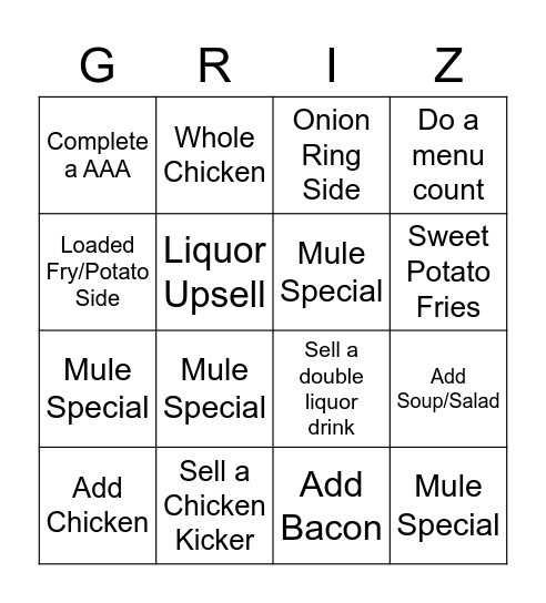 Grizz Bingo Card