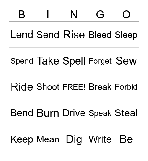 3rd Evaluation Irregular Verbs Bingo Card