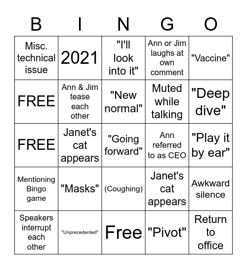 2021 Strategic Kick Off Bingo Card