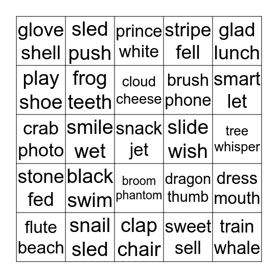 Phonics Race Bingo Card Bingo Card