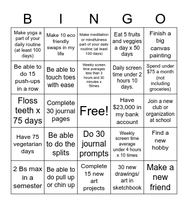 Paige's New Years Bingo Card