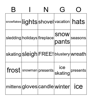 Winter Fun Bingo Card