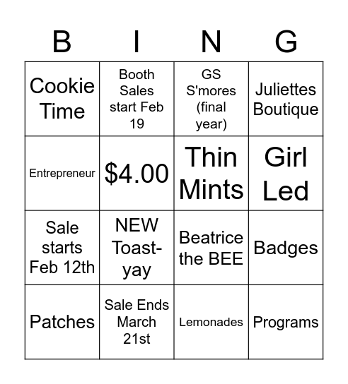 2021 Cookie Time! Bingo Card