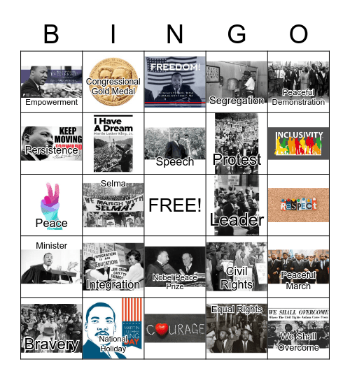 Martin Luther King Jr. Day Bingo Card