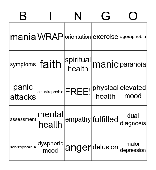 **@ Understanding Mental Illness Bingo @** Bingo Card