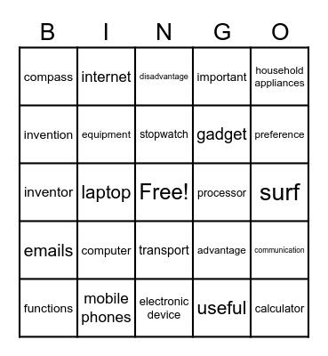 INVENTIONS Bingo Card