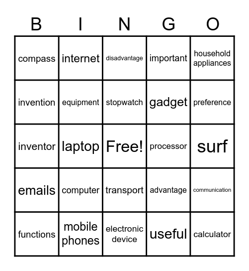 INVENTIONS Bingo Card