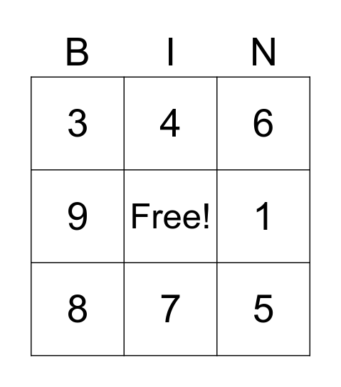 Number Bingo Card