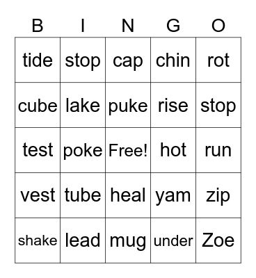 Short and Long Vowel #3B Bingo Card