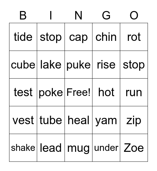 Short and Long Vowel #3B Bingo Card