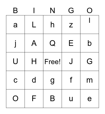 Letter Names and Sounds - 1/15 Bingo Card