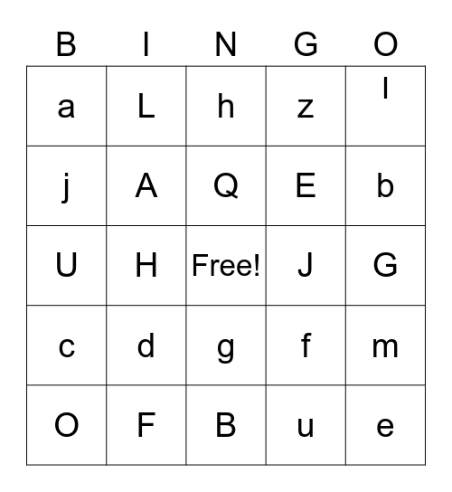 Letter Names and Sounds - 1/15 Bingo Card