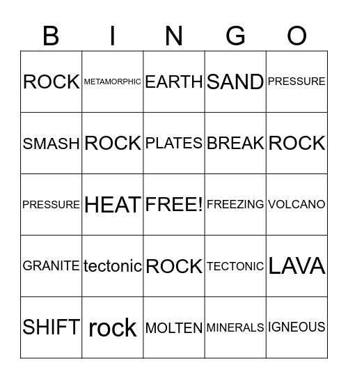 Rock Video Bingo Card