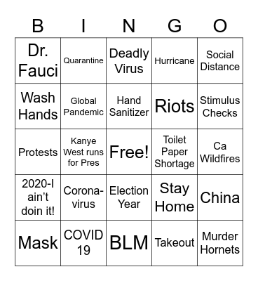 2020 In Review Bingo Card