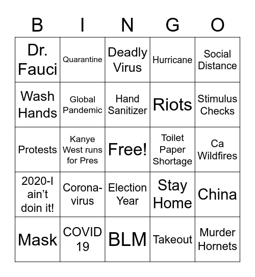 2020 In Review Bingo Card