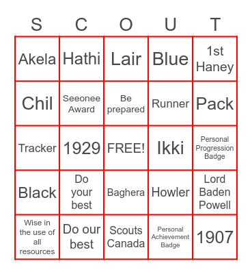 1st Haney Cub Pack Bingo! Bingo Card