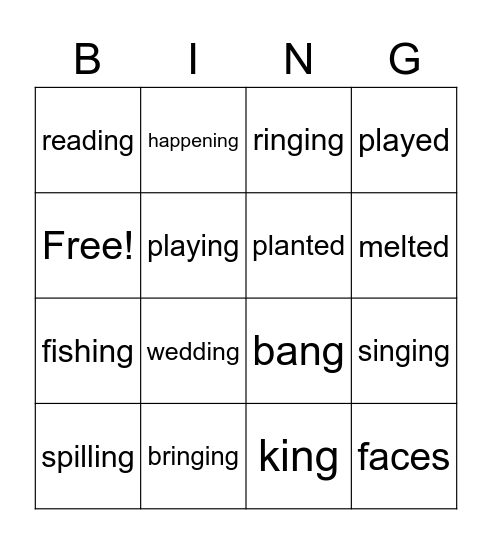 ang,ing,es,ed Bingo Card