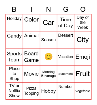 FAVORITES! Bingo Card