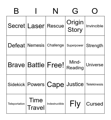 Superhero Bingo! Bingo Card