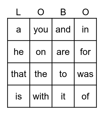 Red Sight Words Bingo Card