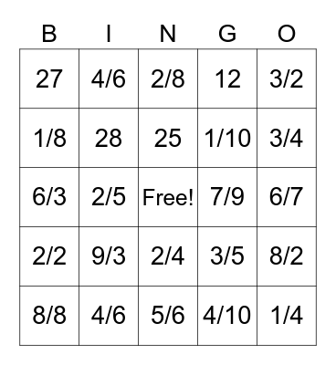 Fraction bingo Card