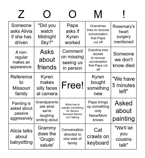 ZOOM BINGO Card