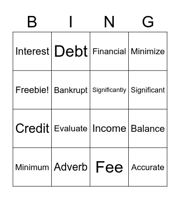 ELD money terms Bingo Card