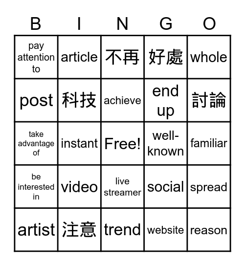 L6 Sharing to Get Famous Bingo Card