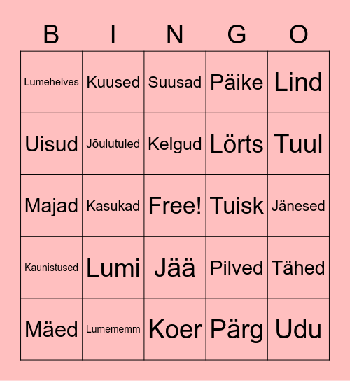 Talve bingo Card