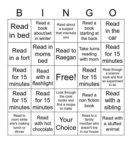 January Reading Bingo Card